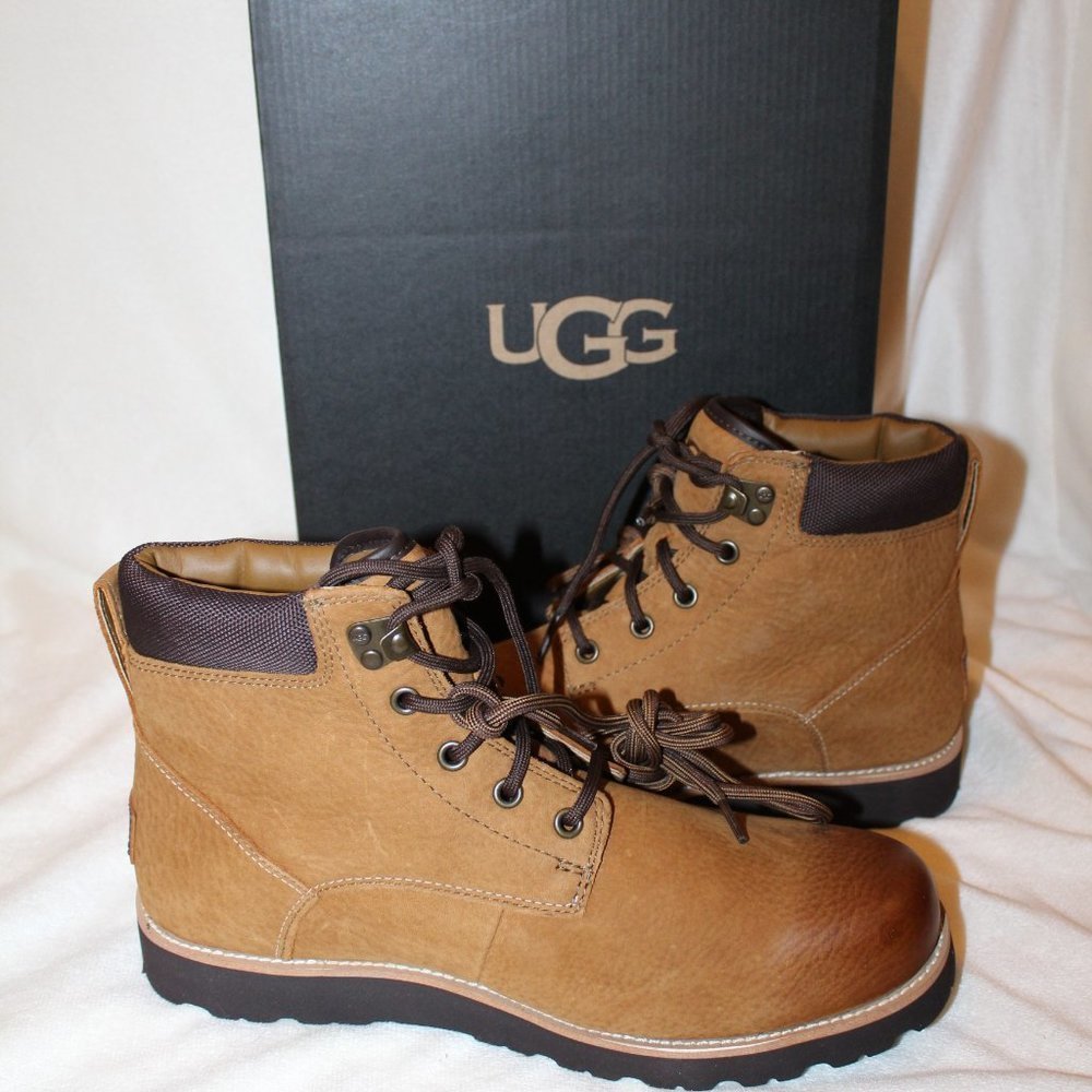NIB UGG MEN'S SETON WATERPROOF‎ WINTER LEATHER SHEARLING BOOTS CHESTNUT